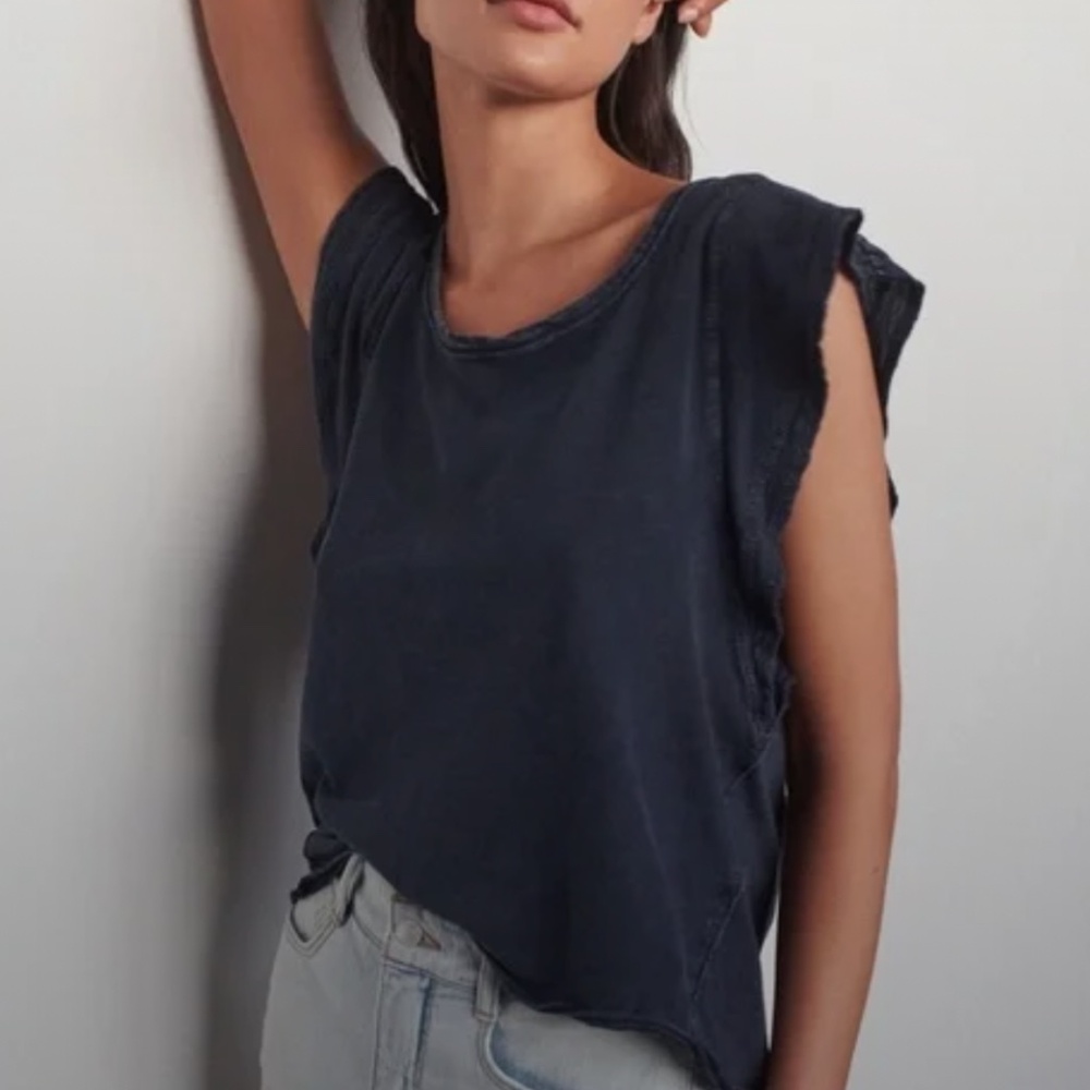 Anthropologie Daily Practice Washed Black Flutter Sleeve Top XS